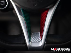 Alfa Romeo Stelvio Steering Wheel Trim - Carbon Fiber - Lower Trim Piece - Pre '20 - Italian Theme - Feroce Carbon Alfa Romeo Stelvio Steering Wheel Trim - Carbon Fiber - Lower Trim Piece - Pre '20 - Italian Theme - Feroce Carbon